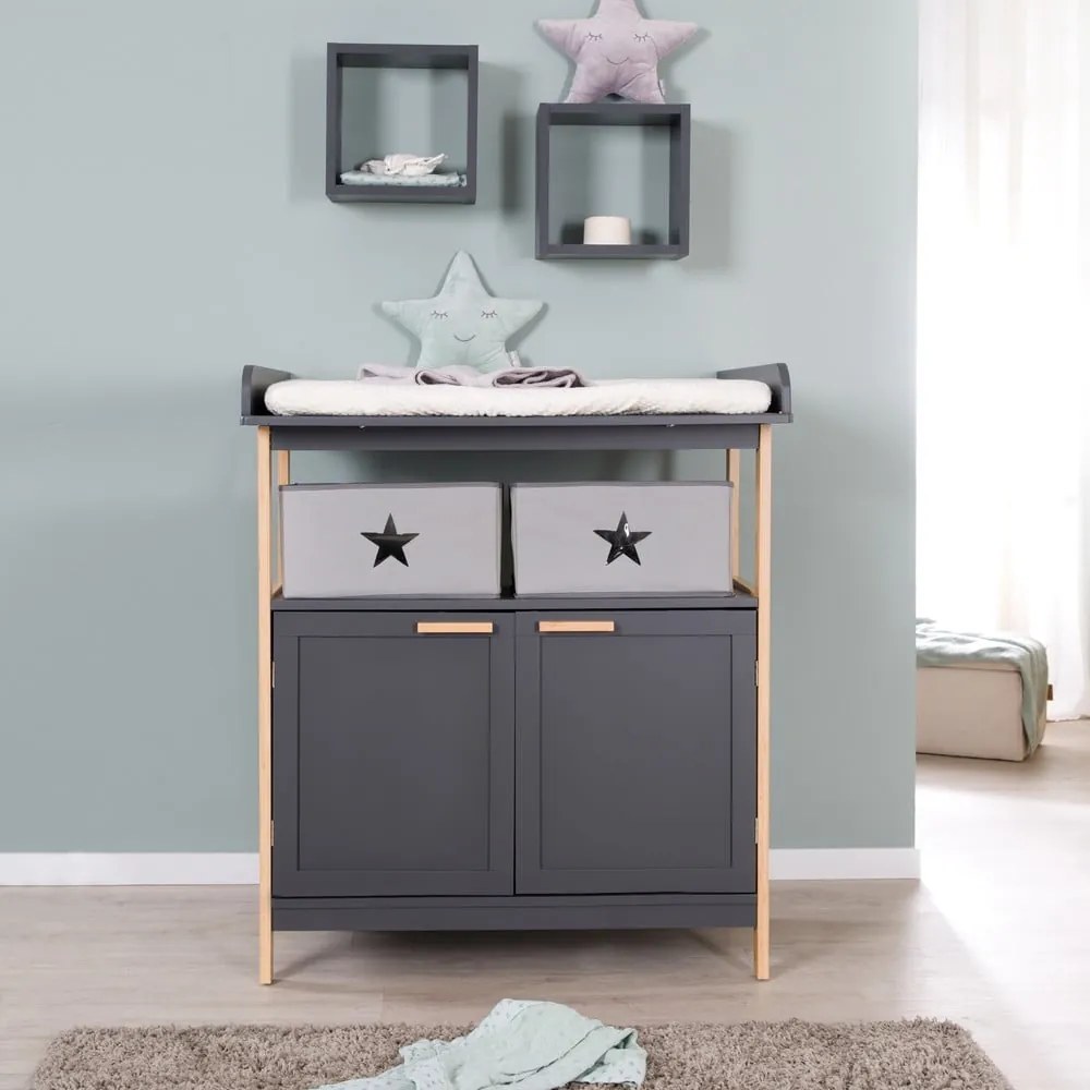 Antracitszürke alacsony gyerek komód pelenkázó feltéttel 87x75 cm Berlin – Roba