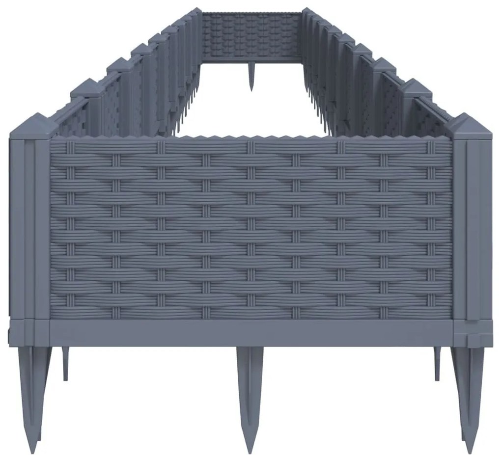 szürke PP kerti virágláda cövekekkel 362,5 x 42,5 x 28,5 cm