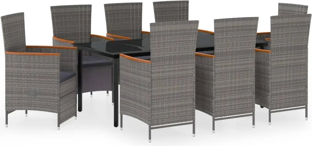 vidaXL 9 részes szürke kerti étkezőgarnitúra párnákkal