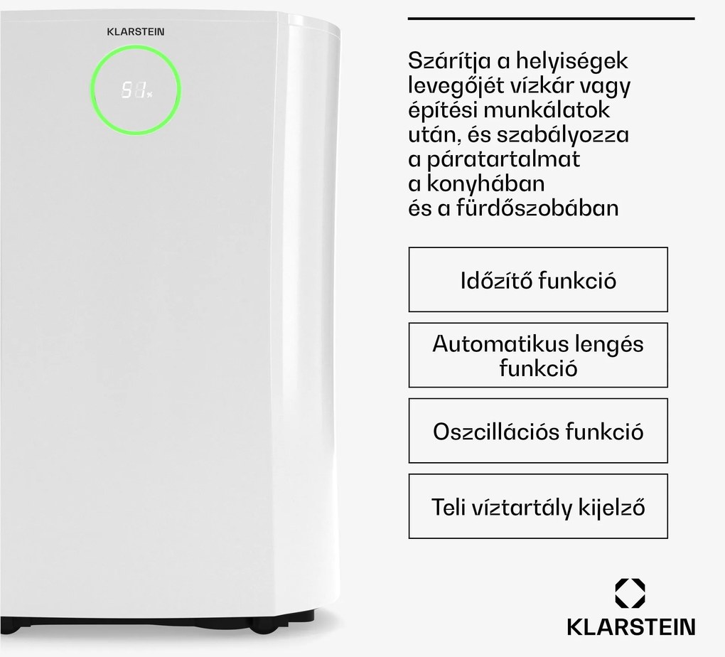 Klarstein DryFy ProConnect 16L párátlanító, 16 l/nap, 24 m², WiFi, App, LED kijelző, 24 órás időzítő