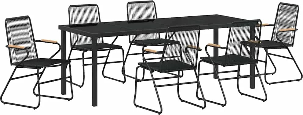 vidaXL Kert étkező szett 7 pcs Fekete Porszórt acél