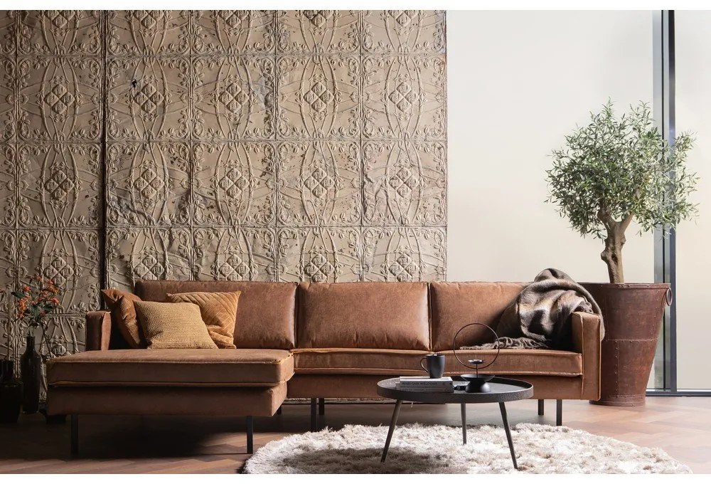 Barna bőrutánzat sarokkanapé (bal oldali-heverő résszel) Rodeo – WOOOD