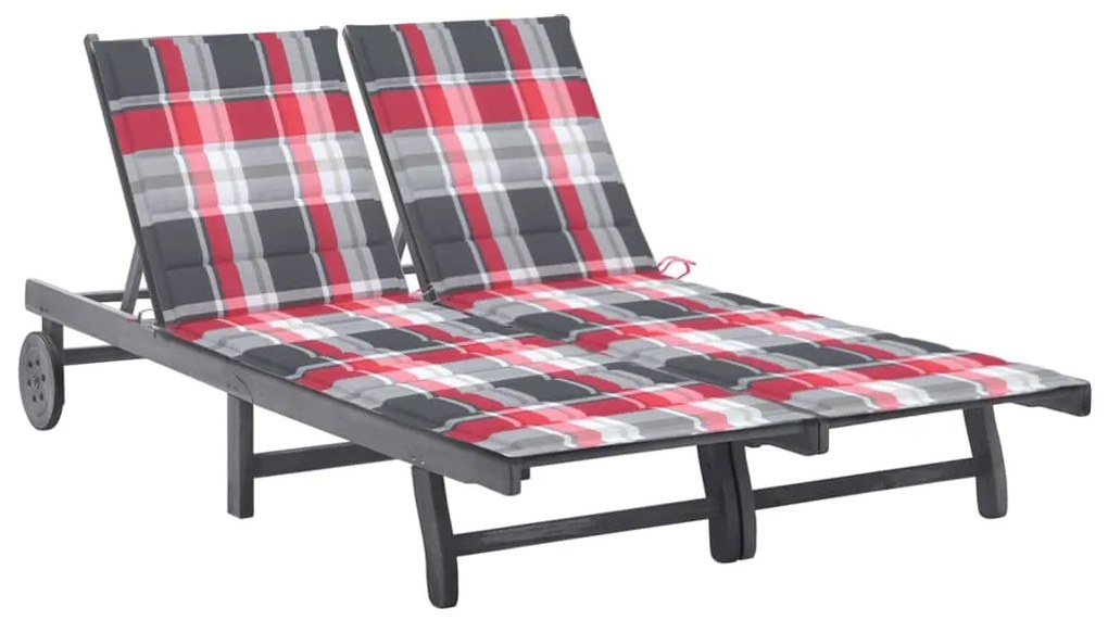 vidaXL 2 személyes szürke tömör akácfa kerti napozóágy párnával