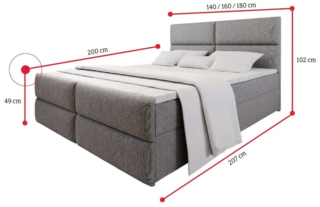 MILON kárpitozott boxspring ágy + topper, 160x200, sawana 05