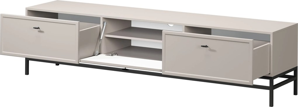 Lorini fiókos TV szekrény 200 cm - kasmír / fekete T-bar fogantyúk / keret
