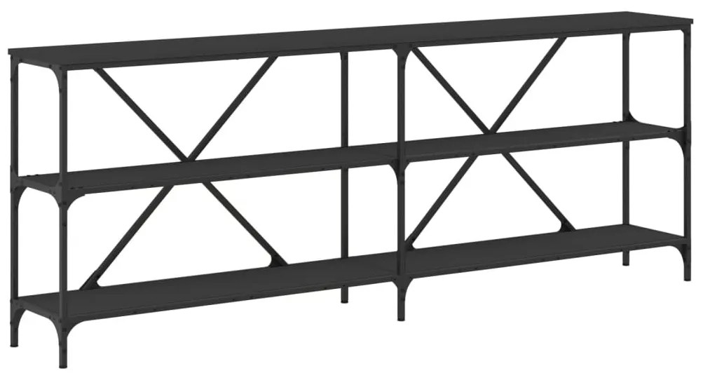 fekete szerelt fa és vas tálalóasztal 200x30x75 cm