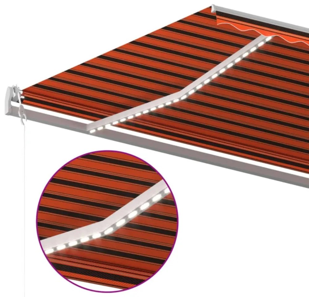 narancssárga-barna szélérzékelős és LED-es napellenző 600x350cm
