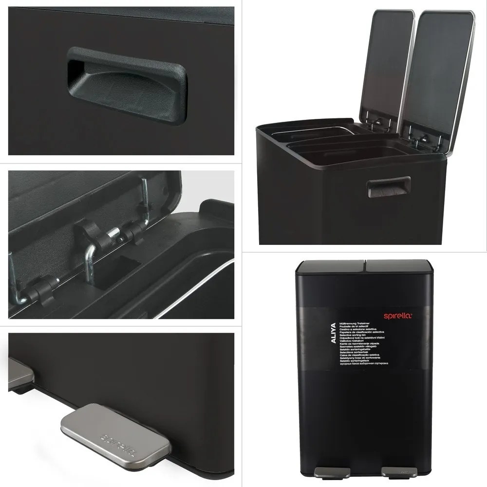 Matt fekete acél szelektív pedálos szemetes 2x30 l Aliya – Spirella