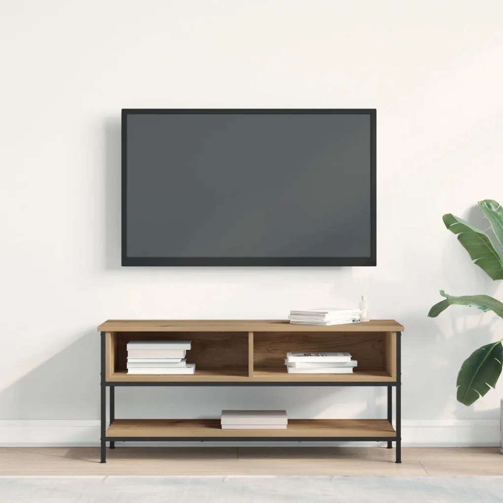 TV Szekrény Kézműves Tölgy 100x35x45 cm Műanyag és Acél