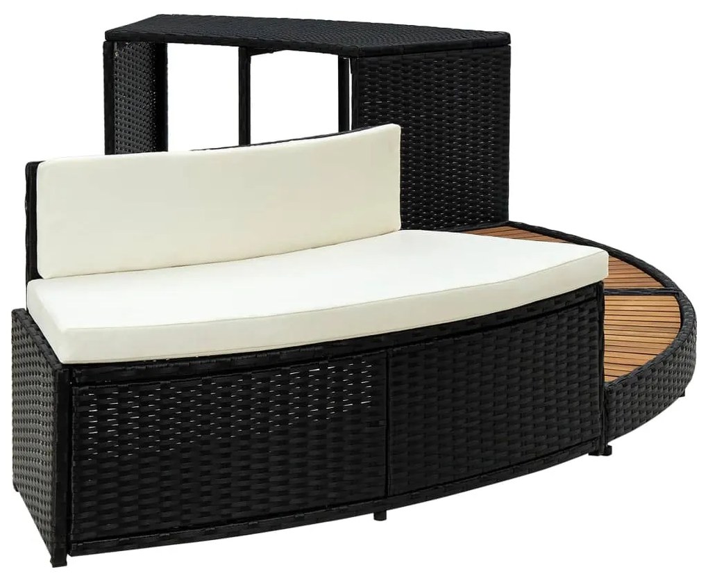 Fekete polyrattan és tömör akácfa pezsgőfürdő keret