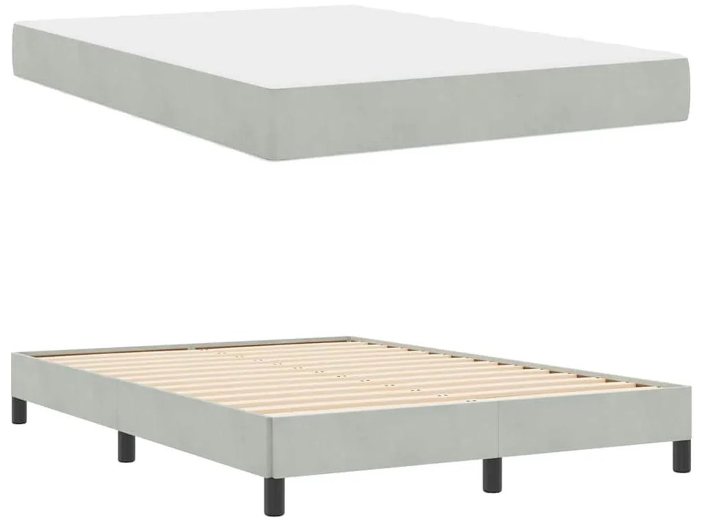Boxspring ágy matraccal Világosszürke 140 x 190 cm Bársony