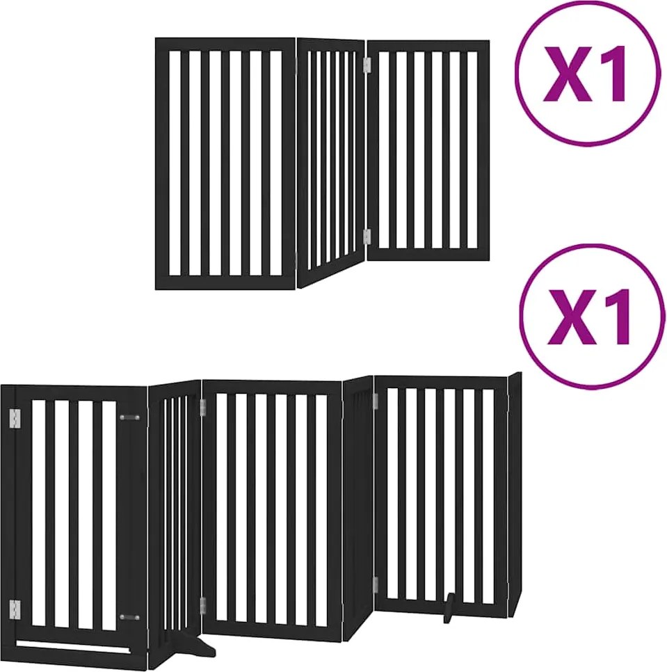 vidaXL fekete nyárfa 9 paneles összecsukható kutyakapu ajtóval 450 cm