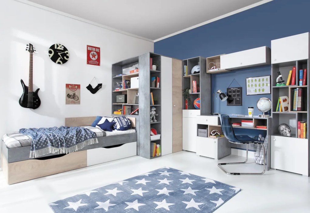 SIGMAR íróasztal, 125x76x55, fehér/beton