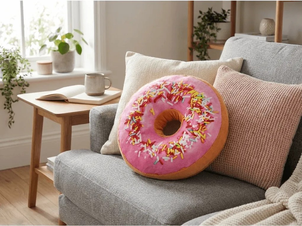 Díszpárna DONUT cukormázzal 38 cm, rózsaszín