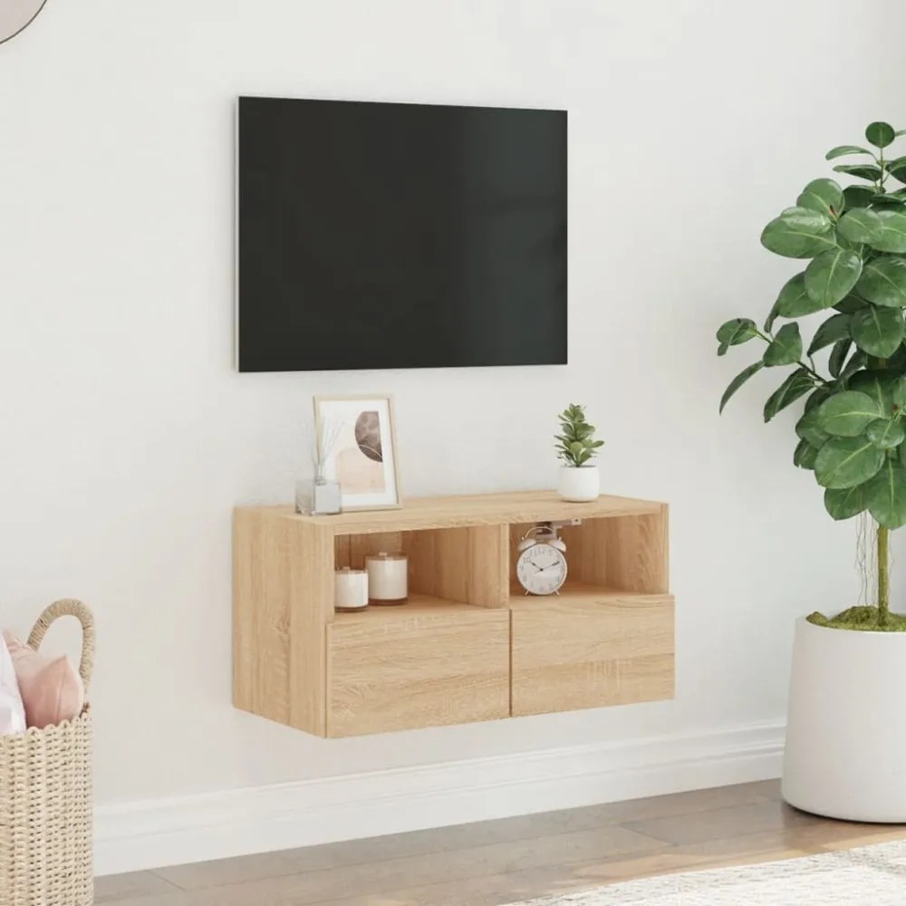 sonoma tölgy színű szerelt fa fali TV-szekrény 60 x 30 x 30 cm