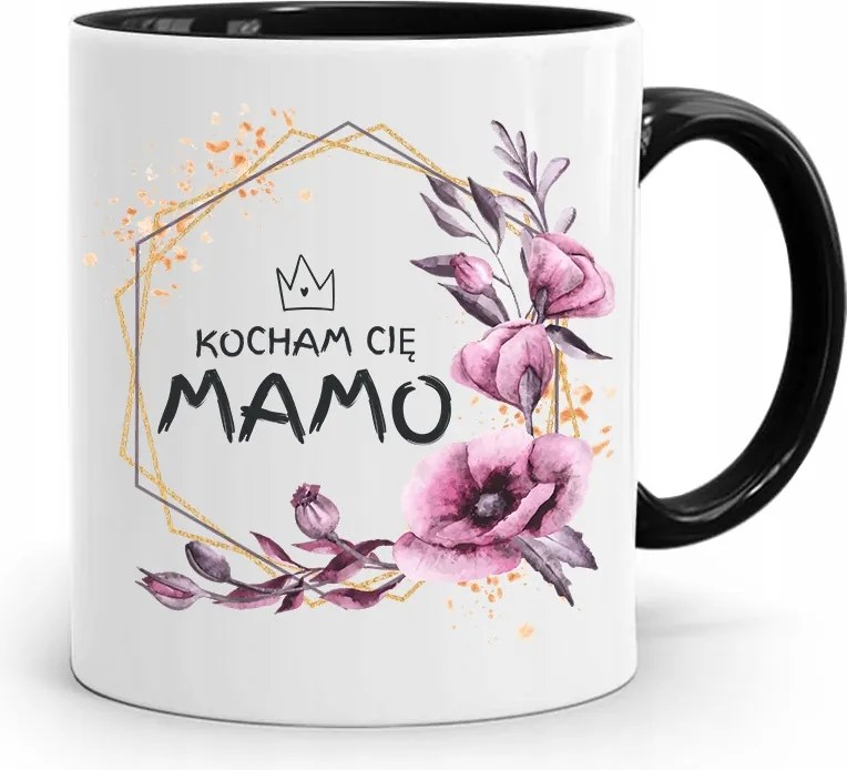 Bögre Fekete Ajándék Anyukáknak Szeretlek Anya nyomott mintával