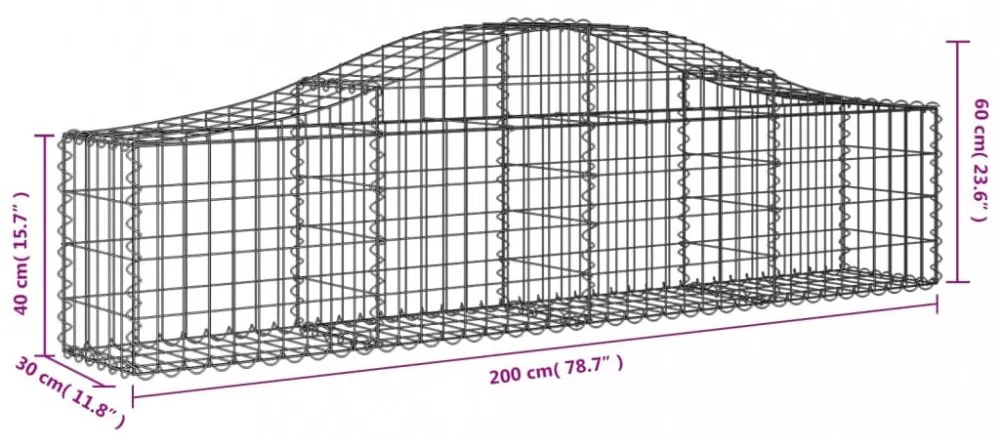11 db íves horganyzott vas gabion kosár 200x30x40/60 cm