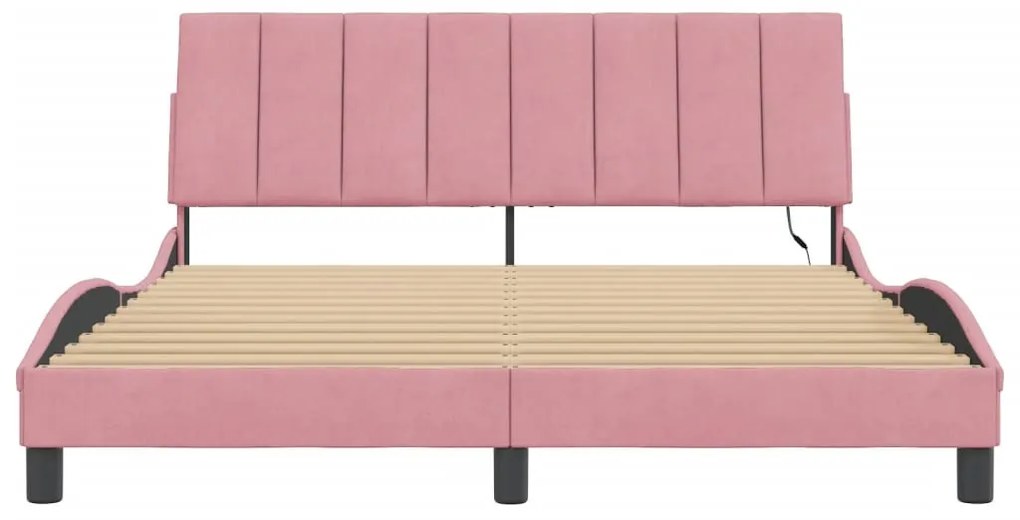 rózsaszín bársony ágykeret LED-ekkel matrac nélkül Hanko 160 x 200 cm