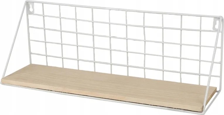 Fali polc, téglalap alakú, 45 x 13 x 16 cm, fém, fa, fehér