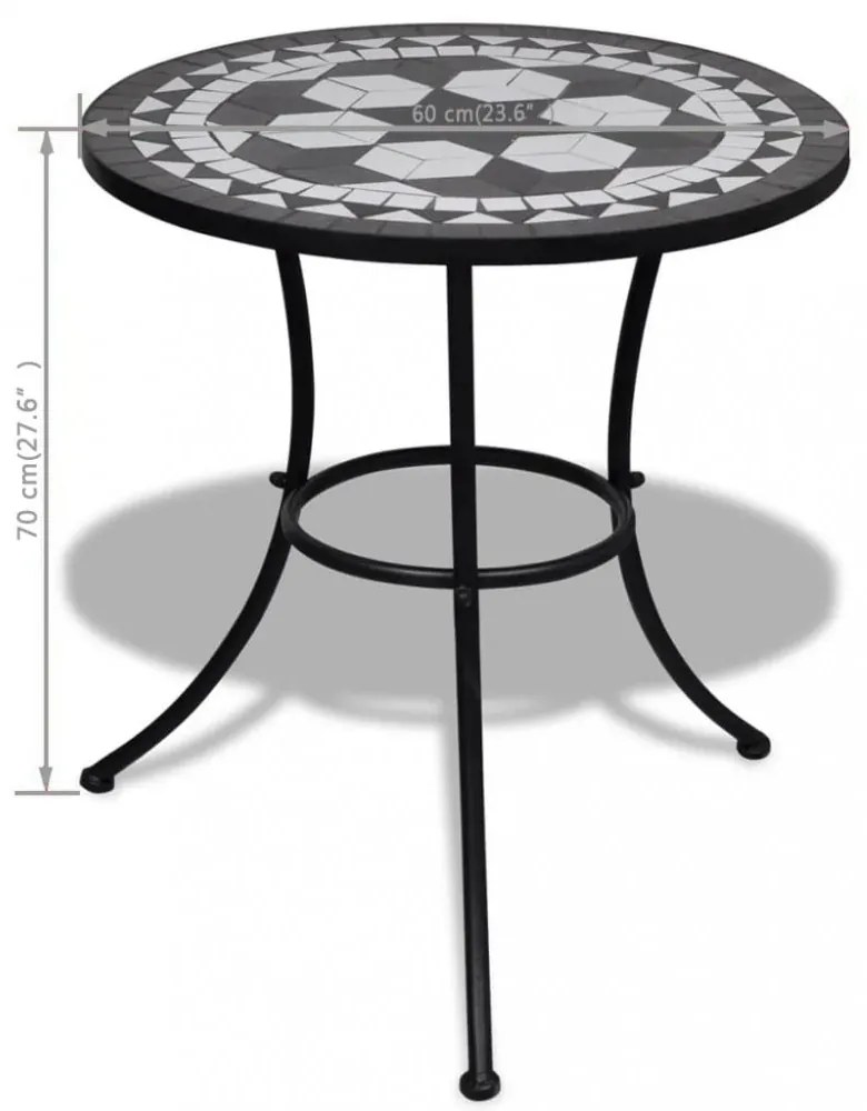fekete és fehér mozaik bisztró asztal 60 cm