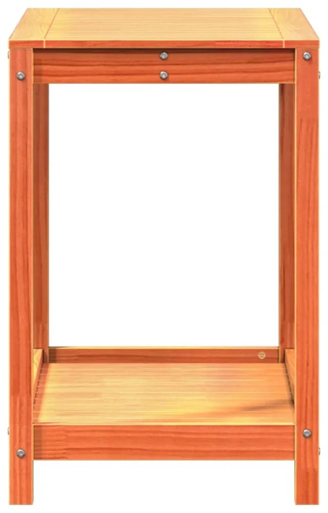 viaszbarna tömör fenyőfa ültetőasztal polccal 82,5x50x75 cm
