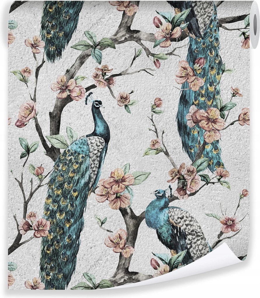 Tapéta Madarak Páva Virágok Hálószoba Flizelin Fal Tapéta
