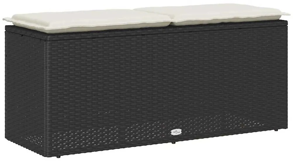fekete polyrattan kerti pad párnával 110x40x44 cm