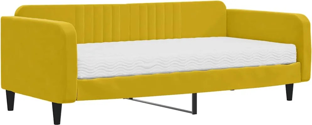 vidaXL sárga bársony kanapéágy matraccal 100 x 200 cm