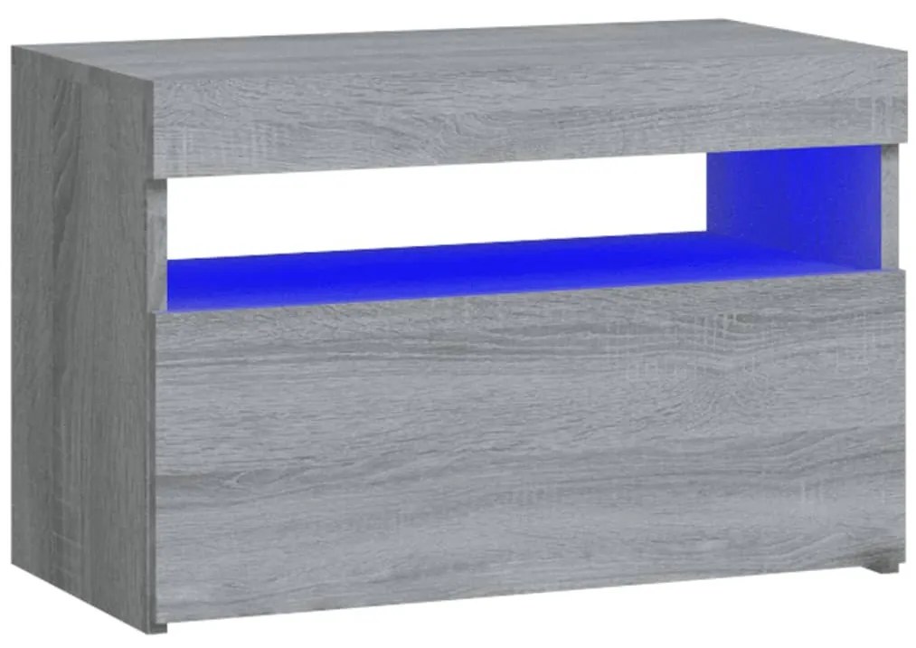 Szürke sonoma színű éjjeliszekrény LED világítással 60x35x40 cm