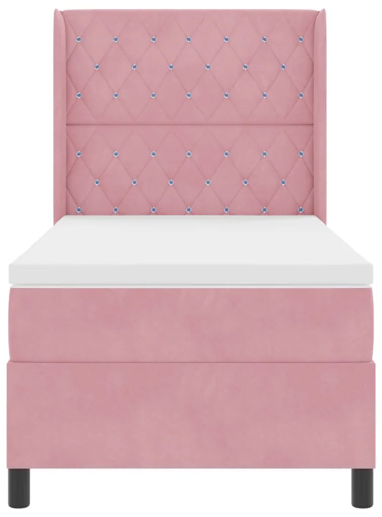 Boxspring Ágy Mattal és LED Fénnyel Rózsaszín 90x190 cm Bársony