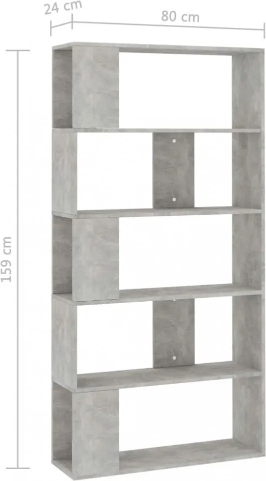betonszürke szerelt fa könyvszekrény/térelválasztó 80x24x159 cm