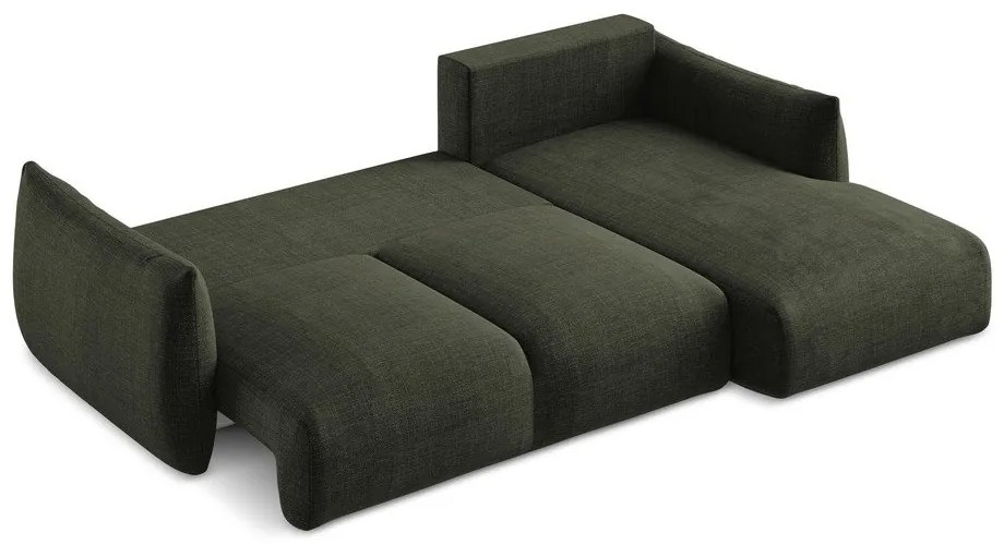 Zöld kinyitható sarokkanapé (jobb oldali-heverő résszel) Leila – Makamii