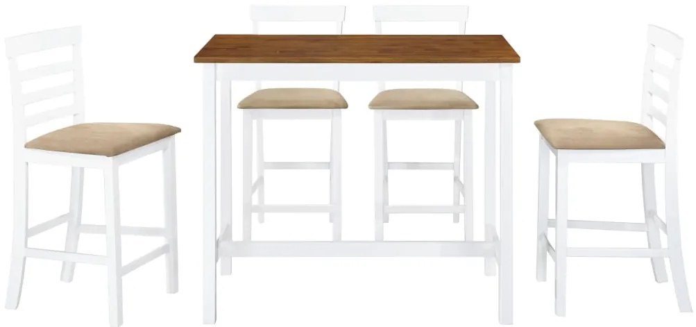 vidaXL 5 részes barna-fehér tömör fa bárasztal és szék garnitúra