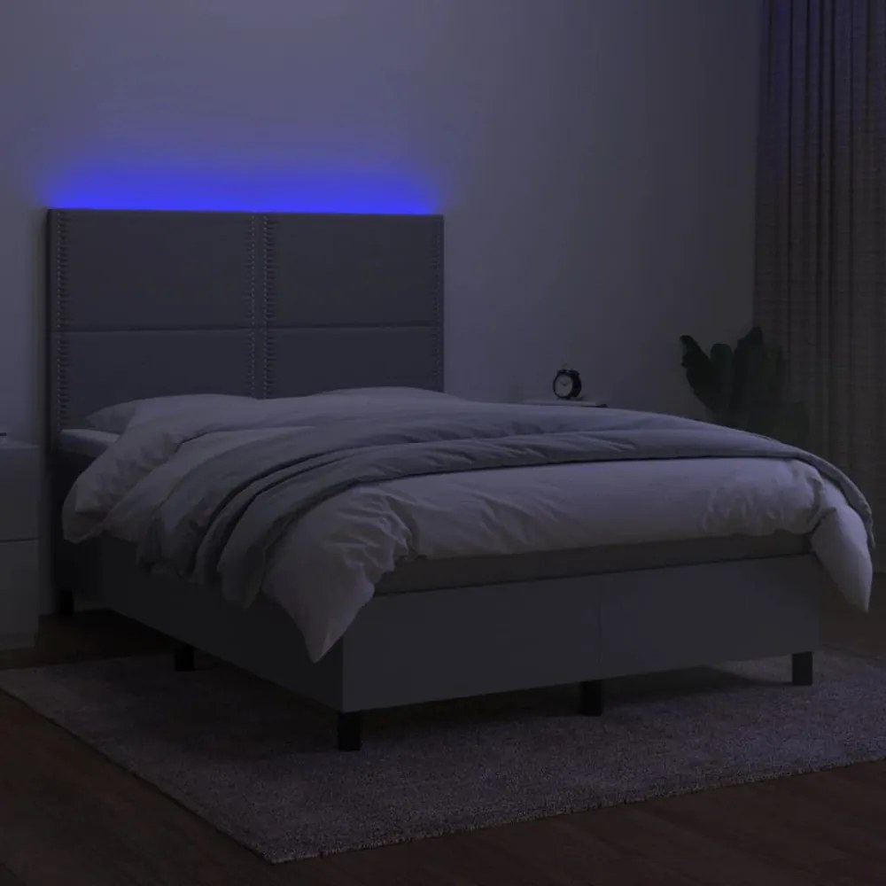 sötétszürke szövet rugós és LED-es ágy matraccal 140x190 cm