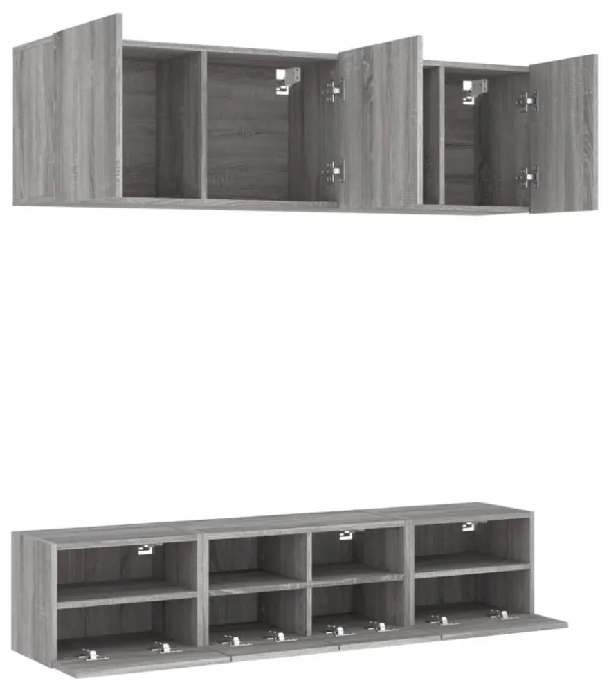 5 darab szürke sonoma színű szerelt fa fali TV-bútor