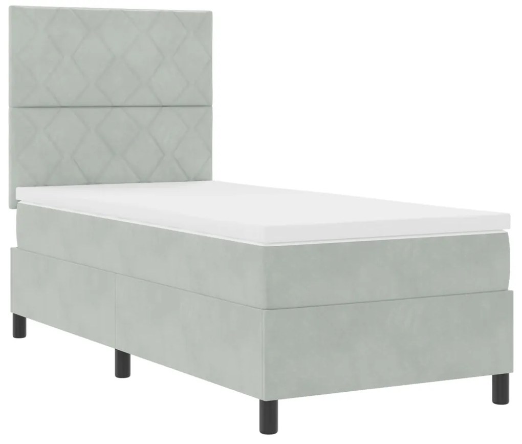Boxspring Ágy Mattal Világosszürke Egyszemélyes Bársony