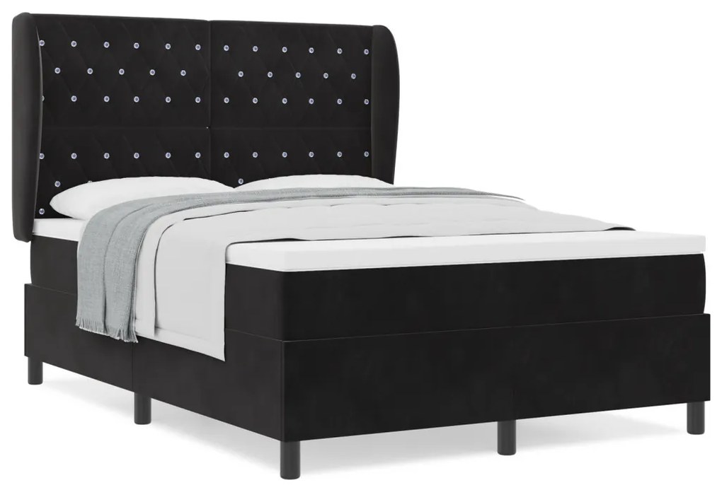 Boxspring Ágy Matrac nélkül Fekete 140x200 cm Bársony