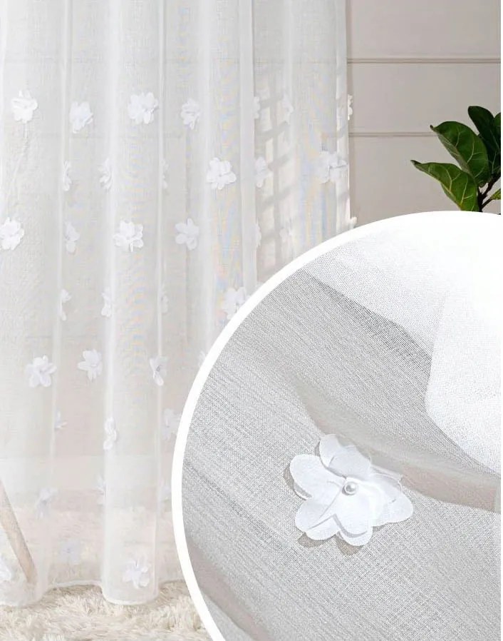 Mg Gyöngy Függöny etamin Fehér 3D virágok 290cm magas gyöngyökkel, 0,5m