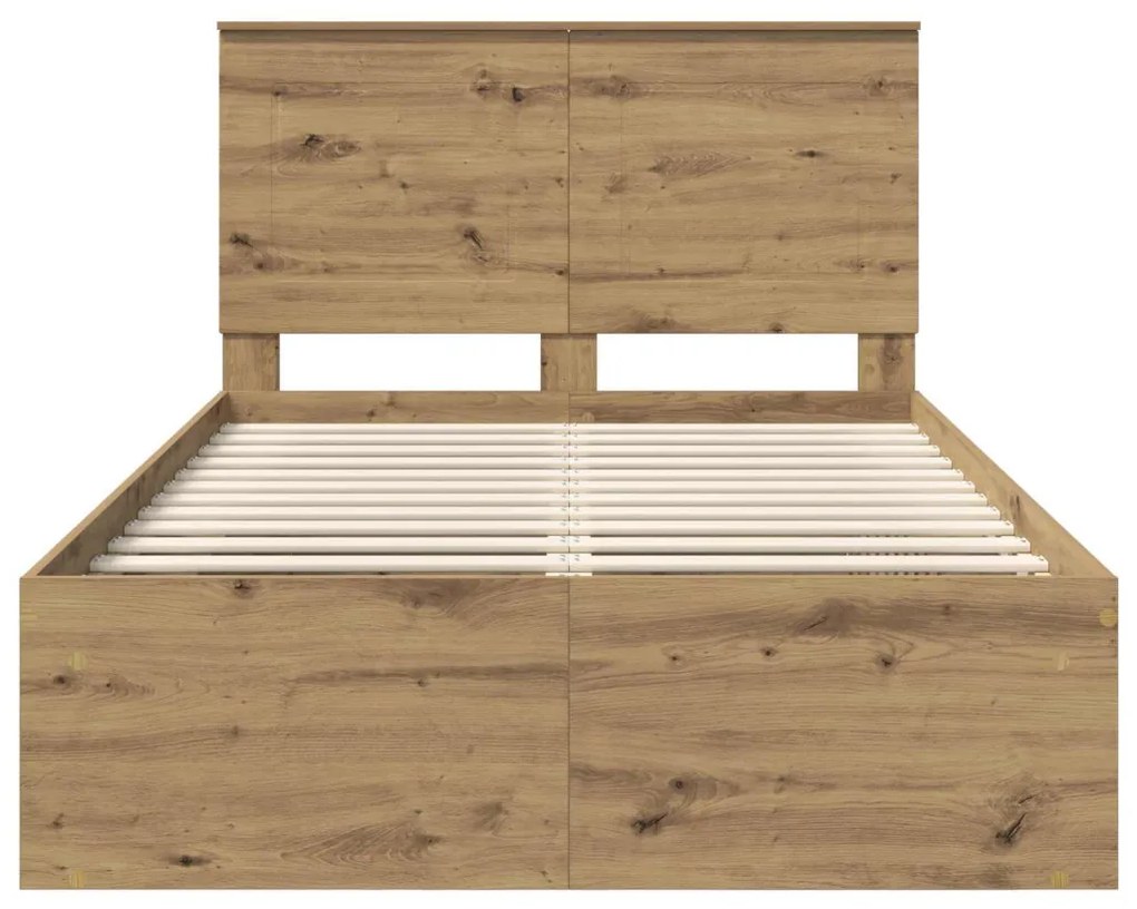 vidaXL Ágykeret fejtámlával Művészi tölgy 120 x 200 cm Tömör fenyőfa