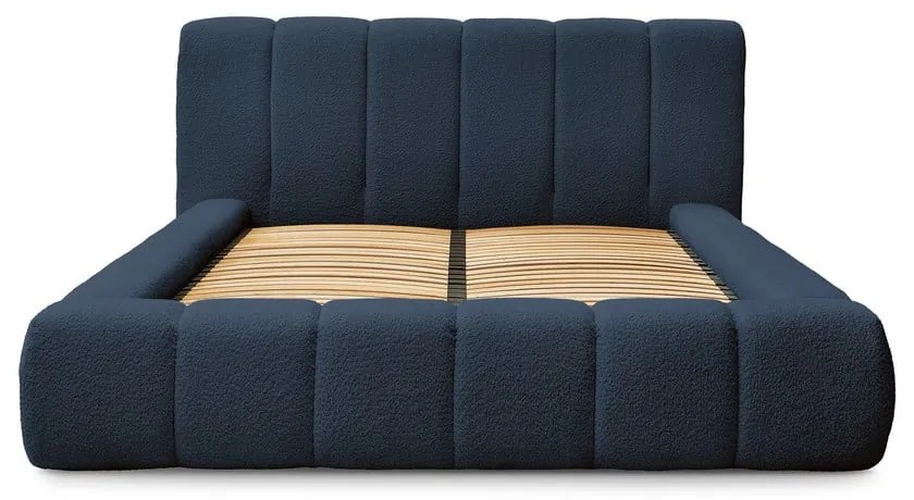 Sötétkék kárpitozott ágyneműtartós franciaágy ágyráccsal 140x190 cm Denali – Bobochic Paris
