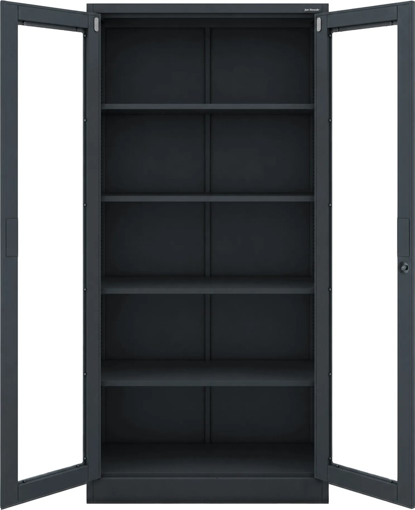 Fém szekrény vitrinnel, antracit, 900x1850x400 mm: AMELIA