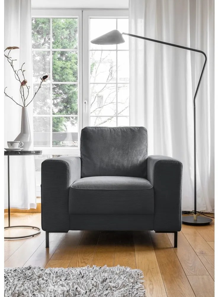 Sötétszürke kordbársony fotel Lofty Lilly – Miuform