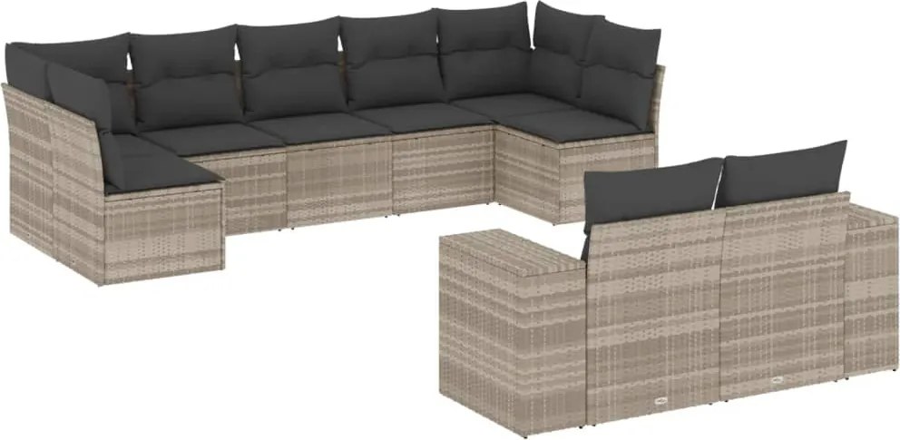 vidaXL 9 részes világosszürke polyrattan kerti ülőgarnitúra párnával