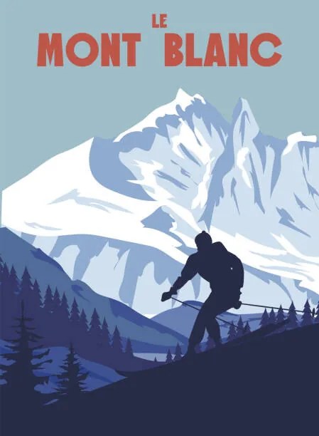 Illusztráció Mont Blanc Ski resort poster, retro, VectorUp