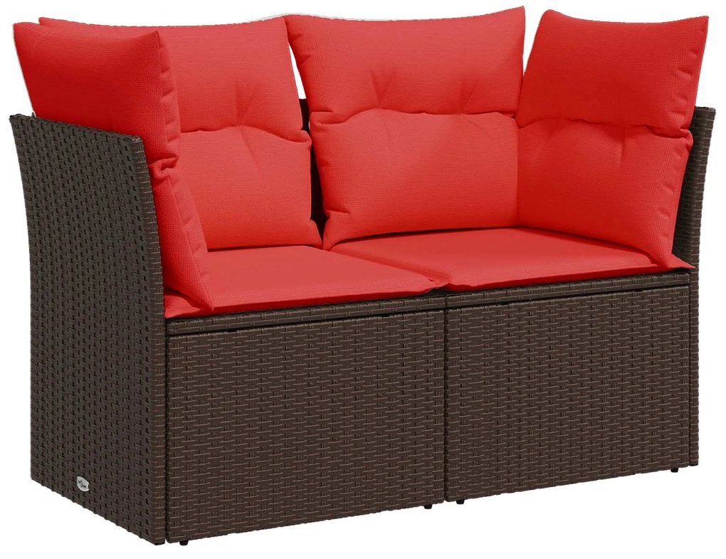 vidaXL kétszemélyes barna polyrattan kerti kanapé párnákkal