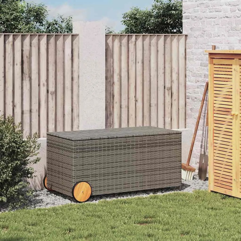 vidaXL szürke polyrattan kerti tárolóláda kerekekkel 190 L