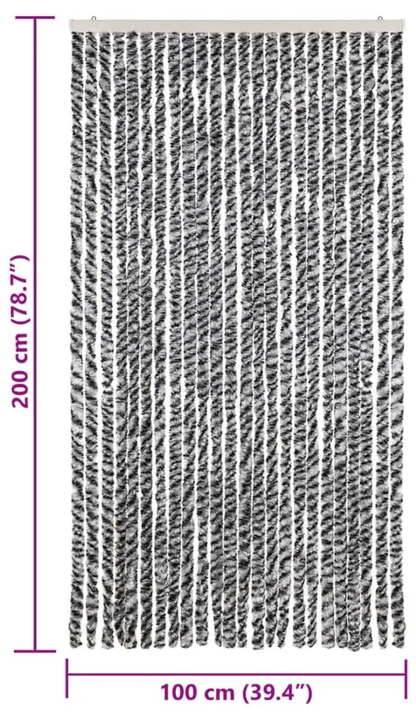 szürke és fekete és fehér zsenília rovarfüggöny 100 x 200 cm