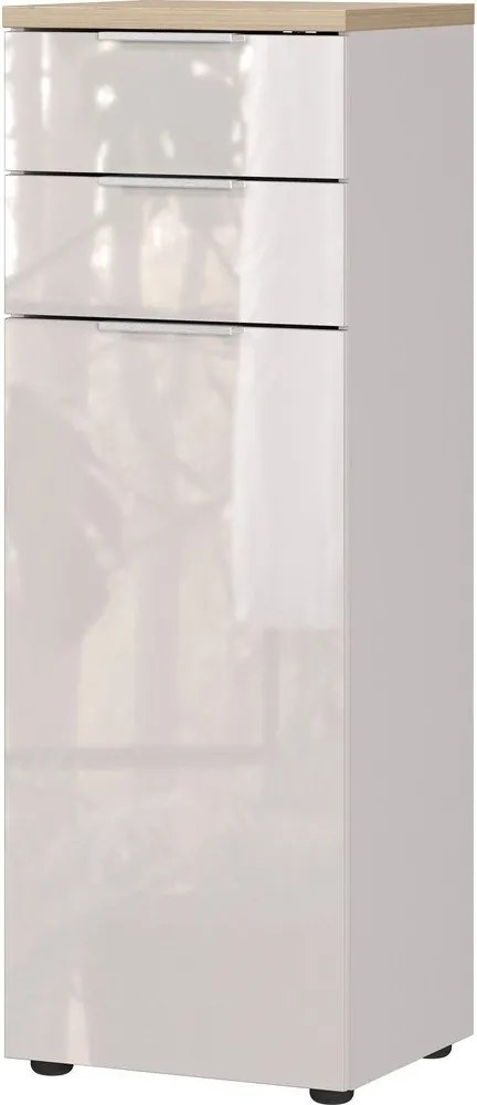 Krémszínű fényes magas-keskeny fürdőszoba szekrény 39x112 cm Tavira – Germania