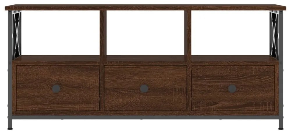 barna tölgyszínű szerelt fa és vas TV-szekrény 102x33x45 cm