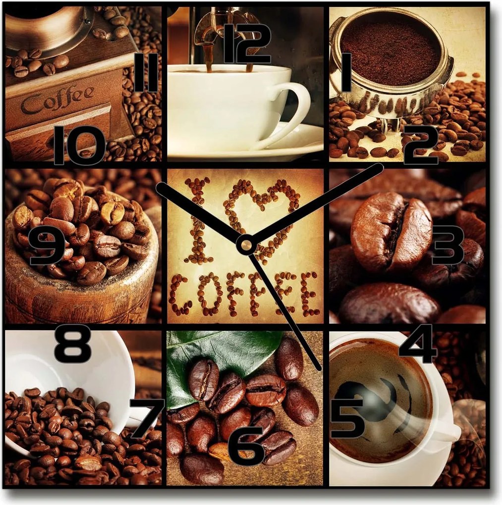 Szép üveg csendes falióra Kávé kollázs 30x30